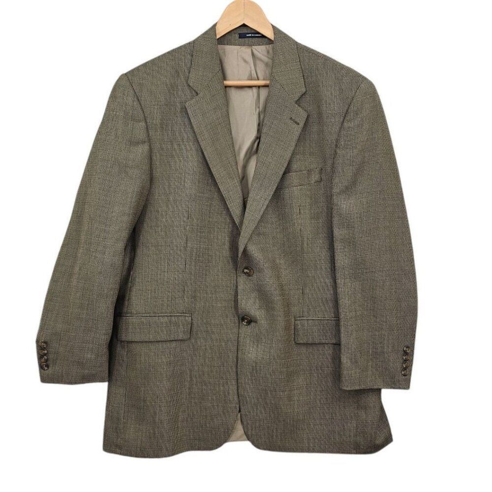 Lauren Ralph Lauren Mens 43L Tan Brown Houndstooth Wool Two Button Blazer